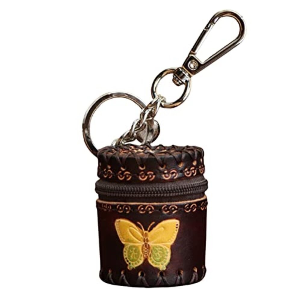 Handmade mini leather bucket bag pendant